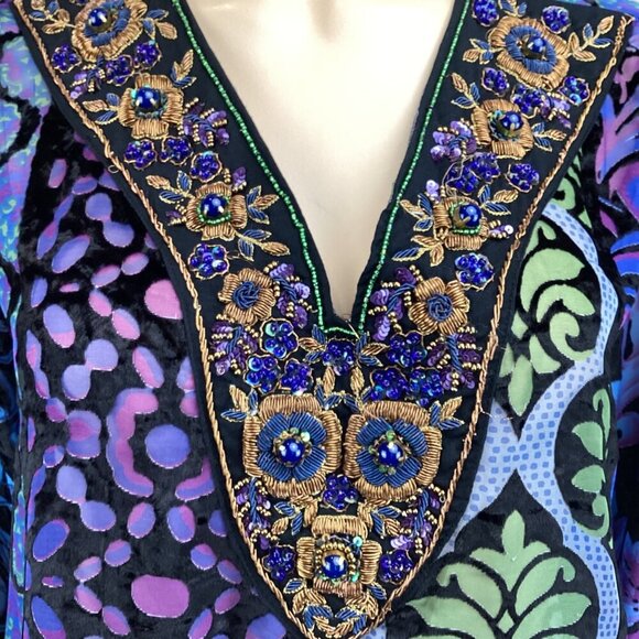 Soft Surroundings Boho Tunic Top Size Large Beaded Sequin V-Neck Velvet Burnout - Picture 7 of 9